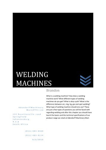 WELDING MACHINES - Tooltime - Adendorff Machinery Mart