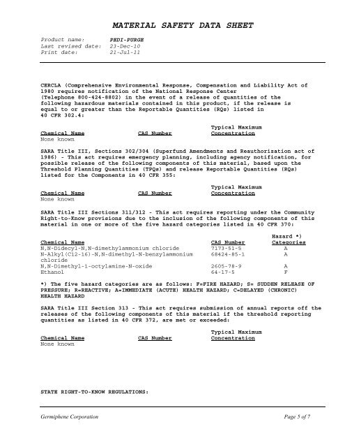 MATERIAL SAFETY DATA SHEET PAGE 1 OF X - Germiphene