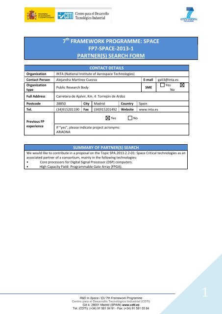 7 FRAMEWORK PROGRAMME: SPACE FP7-SPACE-2013-1 ... - RTD