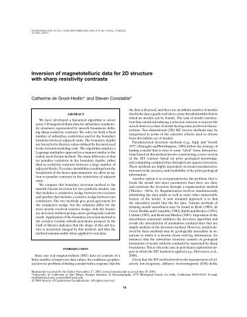 Inversion of magnetotelluric data for 2D structure with sharp ...