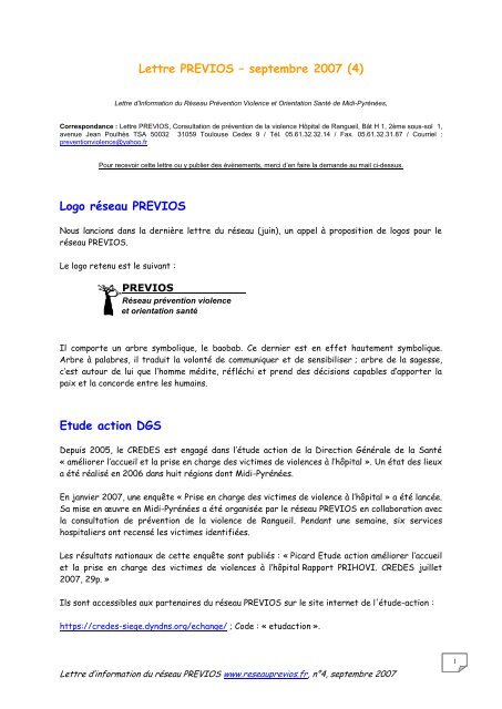 Lettre 4 - Septembre 2007 - RÃ©seau PREVIOS