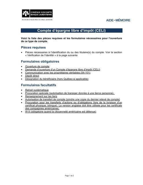 AIDE-MÃMOIRE - Courtage Ã  escompte Banque Laurentienne - VMBL