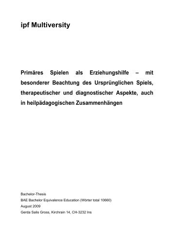 Primäres Spielen als Erziehungshilfe – mit besonderer Beachtung ...