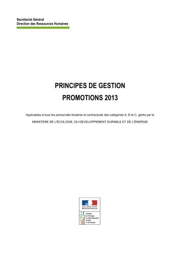 PRINCIPES DE GESTION PROMOTIONS 2013