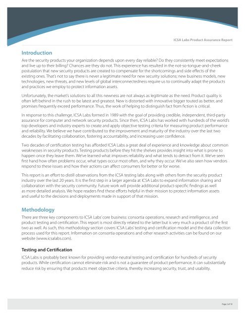 ICSA Labs Product Assurance Report - Verizon Business