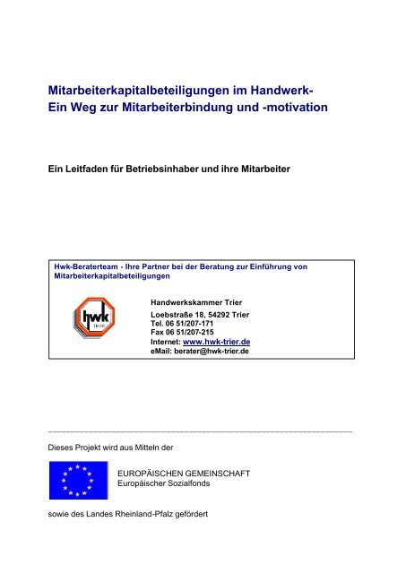 Mitarbeiterkapitalbeteiligungen im Handwerk - mit-unternehmer.com ...