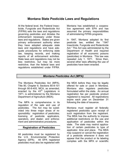 Montana State Laws and Regulations Pertaining to the Use of ...