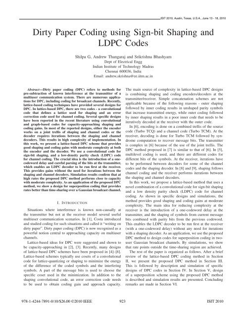 Dirty Paper Coding using Sign-bit Shaping and LDPC Codes