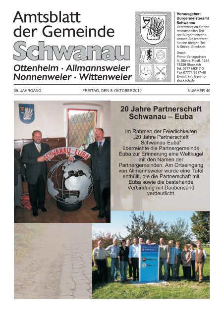 20 Jahre Partnerschaft Schwanau – Euba