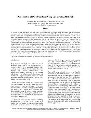 Planarization of deep structures using self-leveling ... - Brewer Science