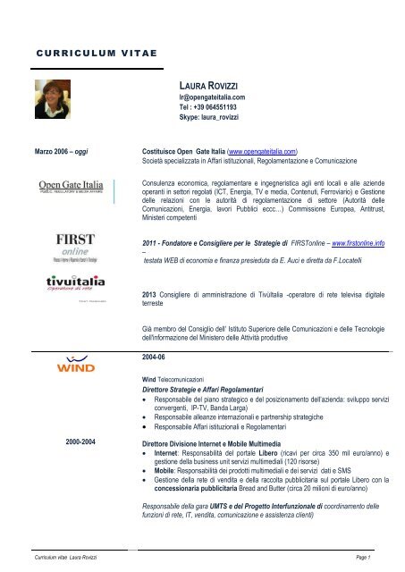 CURRICULUM VITAE LAURA ROVIZZI - Corriere delle comunicazioni