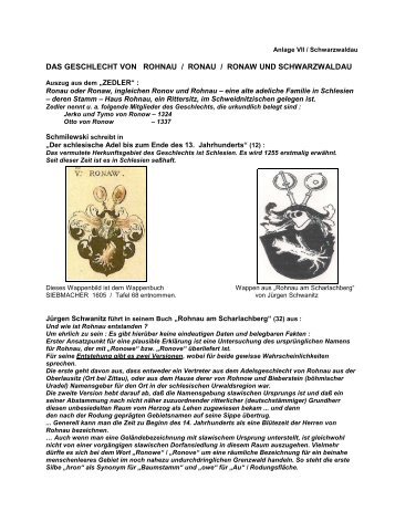 Anl. VII / Schwarzwaldau : Das Geschlecht  von Rohnau und