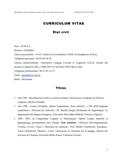 CURRICULUM VITAE - L2C2 - CNRS