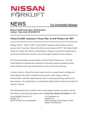 For Immediate Release - Nissan Forklift