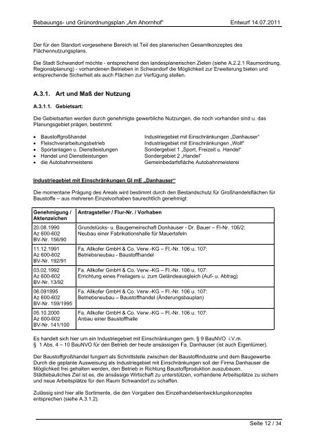 und Grünordnungsplan „Am Ahornhof“ - Stadt Schwandorf