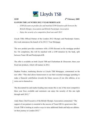 LLOYDS TSB LAUNCHES 2012 MORTGAGE - Lloyds Banking Group