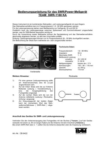 Bedienungsanleitung für das SWR/Power ... - Team Electronic