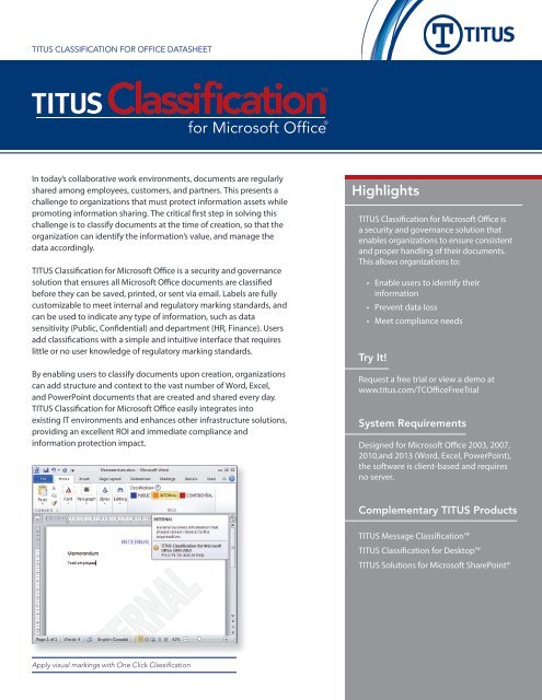 TITUS Classification for Microsoft Office