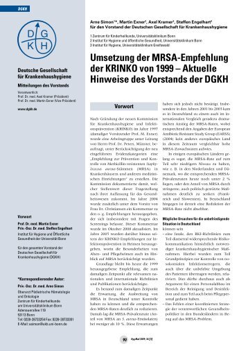 Umsetzung der MRSA-Empfehlung der KRINKO - Deutsche ...