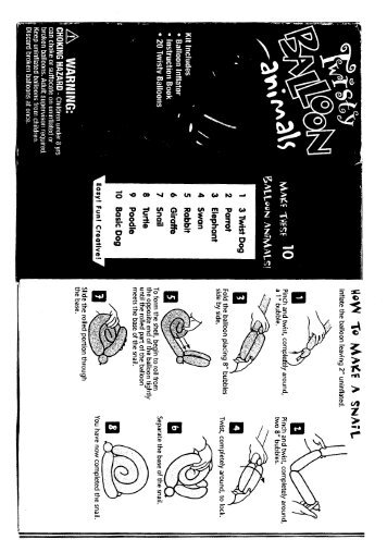 Balloon animals -- instructions from Pioneer National Latex (sold