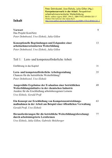 Dehnbostel et al. (Hg.): Kompetenzerwerb in der Arbeit 2007 - Inhalt