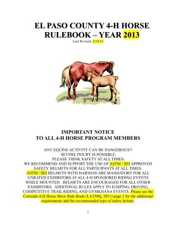 2013 El Paso County 4-H Horse Rule Book
