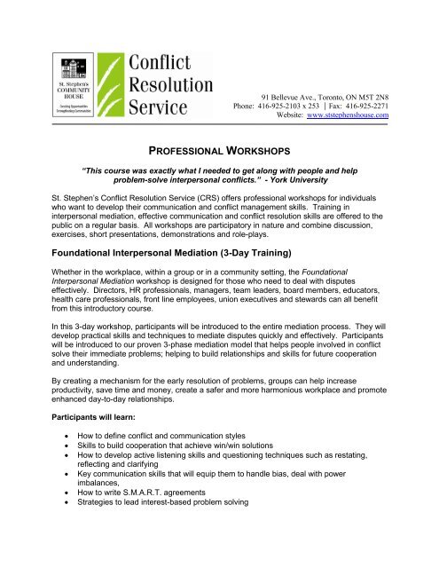 PROFESSIONAL WORKSHOPS Foundational Interpersonal Mediation