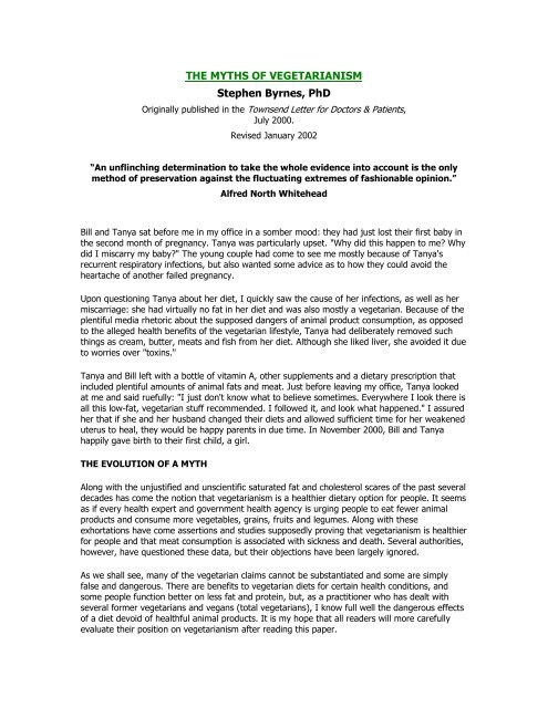 The Myths Of Vegetarianism Stephen Byrnes Phd