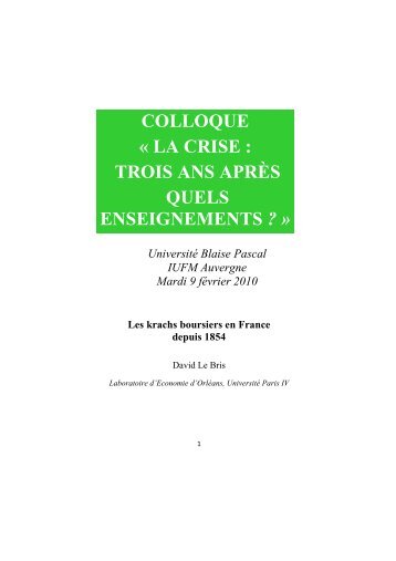 COLLOQUE Â« LA CRISE : TROIS ANS APRÃS ... - Oeconomia.net