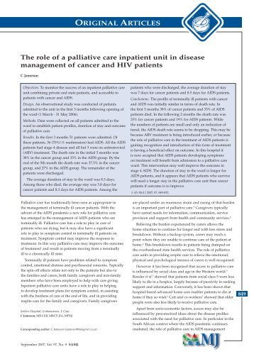 The role of a palliative care inpatient unit in disease management of ...