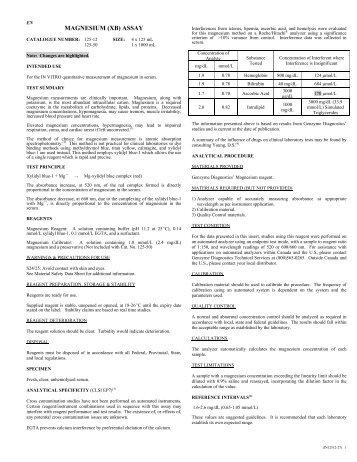 MAGNESIUM (XB) ASSAY - Sekisui Diagnostics