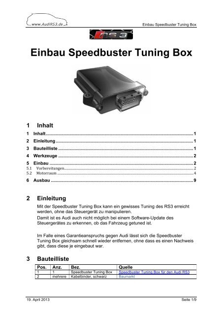 Einbau Speedbuster Tuning Box