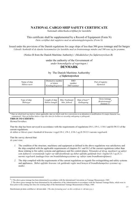 Cargo Ship Safety Construction Certificate