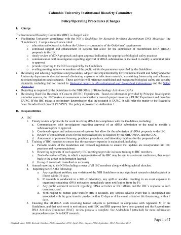 Columbia University's Institutional Biosafety Committee