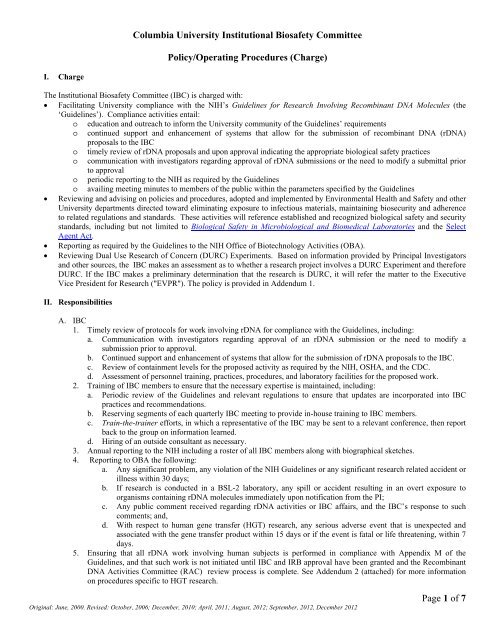 Columbia University's Institutional Biosafety Committee