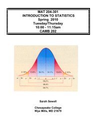 MAT 204 - INTRODUCTION TO STATISTICS - Chesapeake College