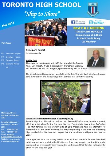 23 May 2013 Newsletter Week 21 [pdf, 4 MB] - Toronto High School