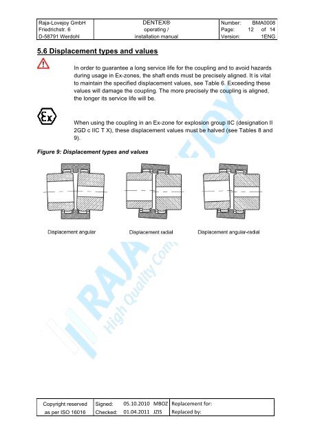 DENTEXÂ® Operating / Installation manual BMA0008 - RAJA-Lovejoy