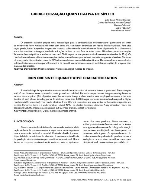 CaraCterização QUaNtitatiVa de SíNter - ABM