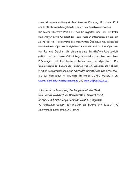 Pressemeldung vom 28.12.2012 - Kreiskrankenhaus Emmendingen