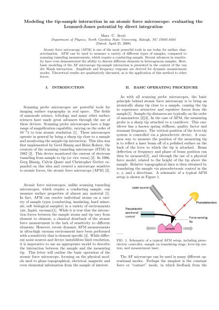 Modeling the tip-sample interaction in an atomic force microscope ...