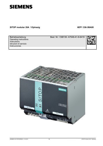 SITOP modular 20A 1/2phasig 6EP1 336-3BA00 Betriebsanleitung ...