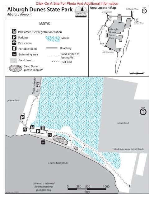 vermont state parks map Alburg Dunes Park Map Guide Pdf Vermont State Parks