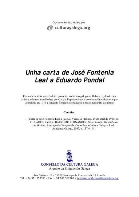 Unha carta de José Fontenla Leal a Eduardo Pondal