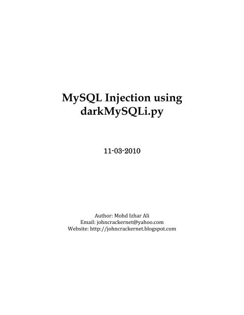 MySQL Injection using darkMySQLi.py - Intelligent Exploit