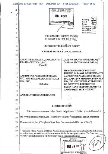 Case 5:03-cv-00887-MRP-PLA Document 924 ... - Patent Baristas