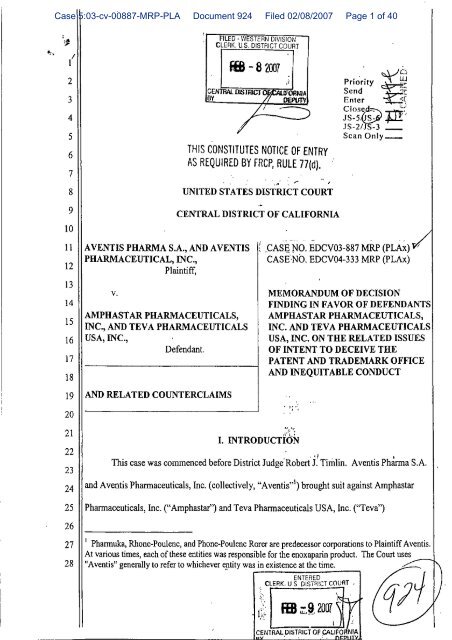 Case 5:03-cv-00887-MRP-PLA Document 924 ... - Patent Baristas