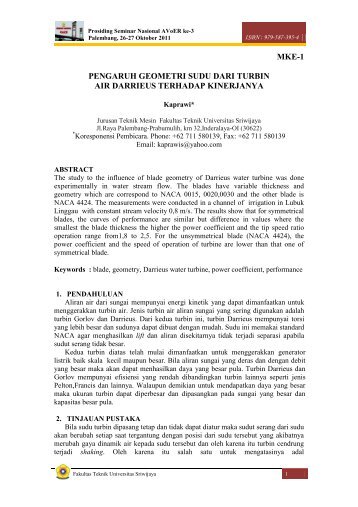 mke-1 pengaruh geometri sudu dari turbin air darrieus terhadap