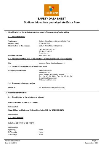 SAFETY DATA SHEET Sodium thiosulfate pentahydrate ... - Labbox