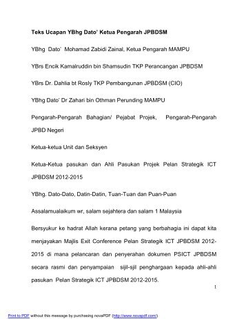 Teks Ucapan YBhg Dato' Ketua Pengarah JPBDSM YBhg Dato ...